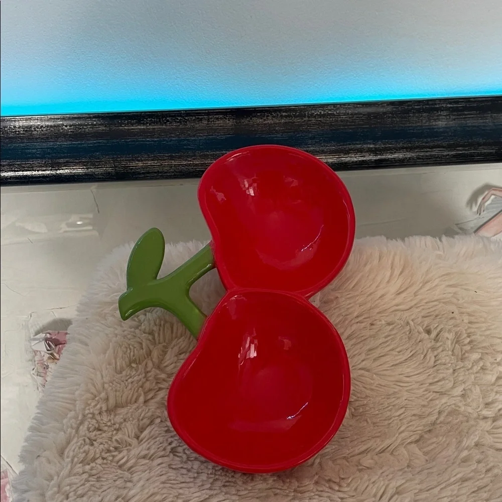 Red Cherry Shaped Ceramic Bowl pet feeder